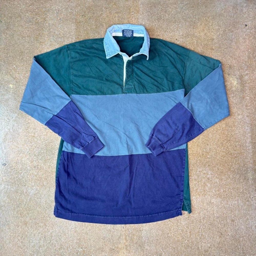 Vintage Loafers by Robert James Rugby Shirt Mens L Colorblock Long Sleeve Green